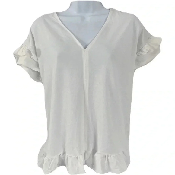 Philosophy Tops - Philosophy/ White flowy tee shirt/Short sleeved/ V-neck/ Viscose blend/Size US S